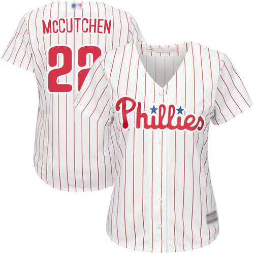 Phillies #22 Andrew McCutchen White(Red Strip) Home Women's Stitched MLB Jersey